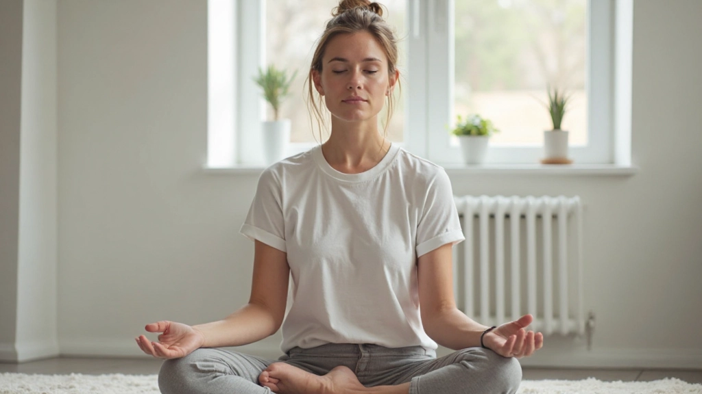 Close-up van handen rustend op knieÃ«n in zittende meditatiepositie