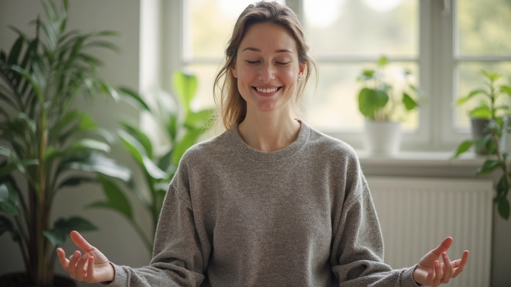 Close-up van iemand die mediteert met focus op gezichtsuitdrukking en rustige houding